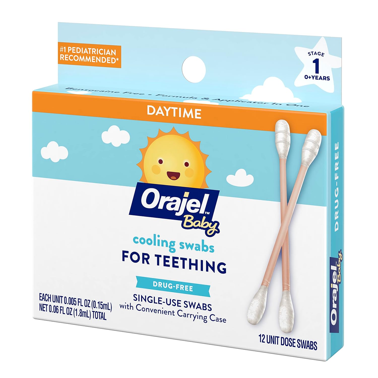 Orajel Baby Daytime Cooling Swabs for Teething, Drug-Free, 1 Pediatrician Recommended Brand for Teething*, 12 Swabs in Carrying Case(Packing May Vary) - Image 6
